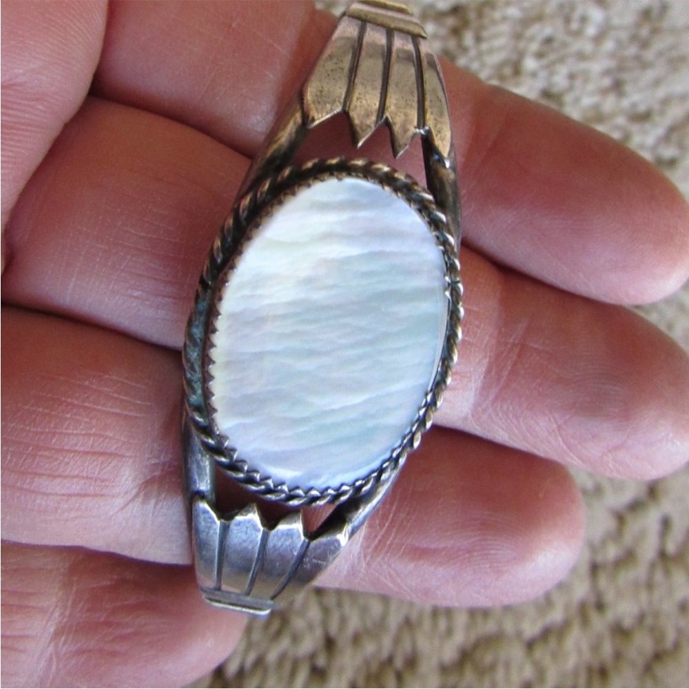 Vintage sterling and mother of pearl cuff